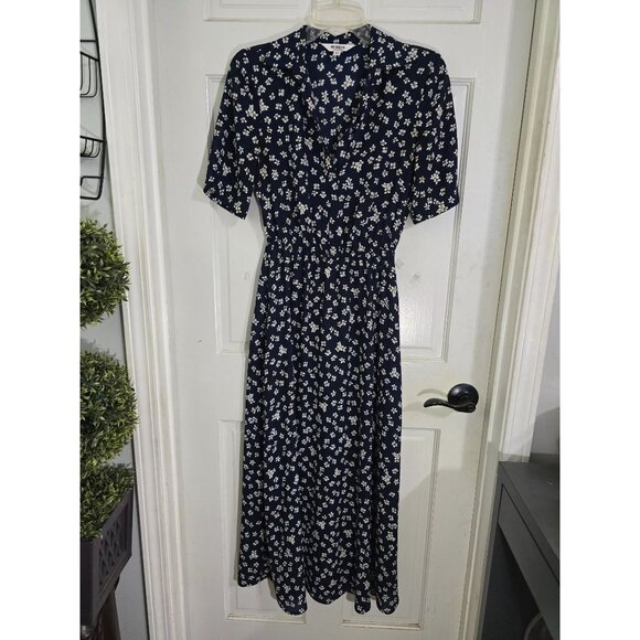 Bb Dakota By Steve Madden XS Navy Floral Maxi Dress 100% Polyester Short‎ Sleeve - Picture 7 of 8